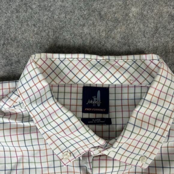 Johnnie-O Prep-formance Shirt Mens XL Checkered Plaid Button Down Flaw - Picture 9 of 13
